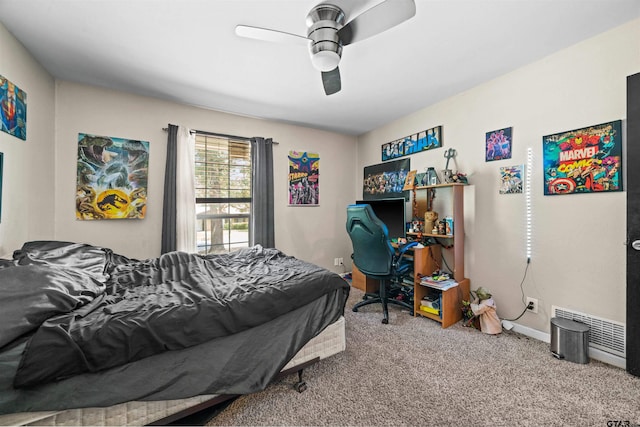 bedroom with carpet and ceiling fan