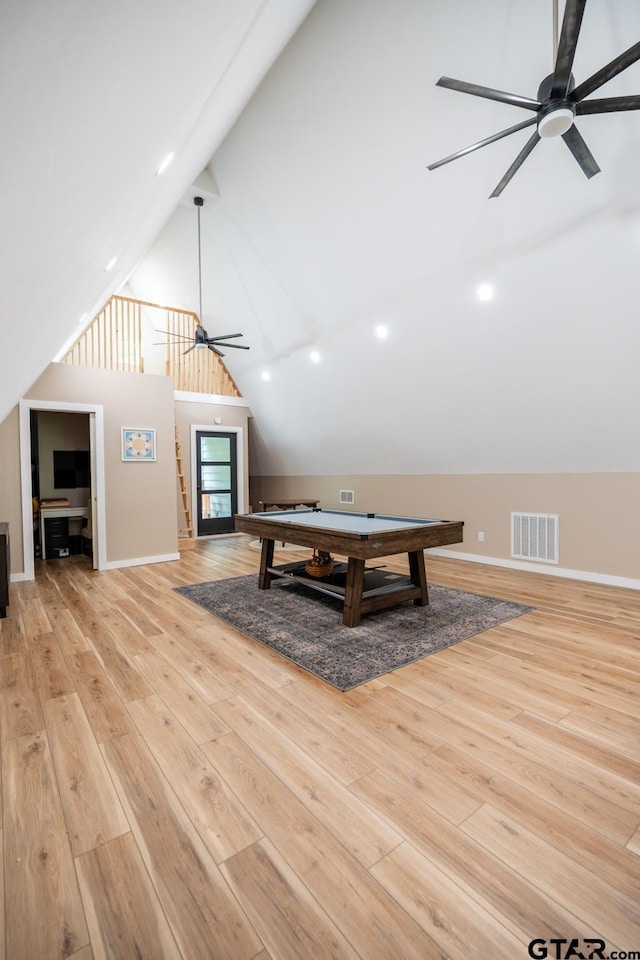 15683 Crk 472, Tyler, TX 75706 - playroom with ceiling fan, billiards, vaulted ceiling, and light wood-type flooring