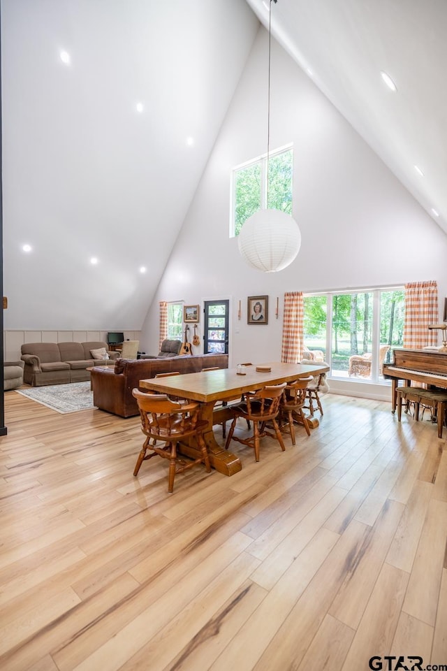 15683 Crk 472, Tyler, TX 75706 - dining space with high vaulted ceiling, light wood-style flooring, and recessed lighting