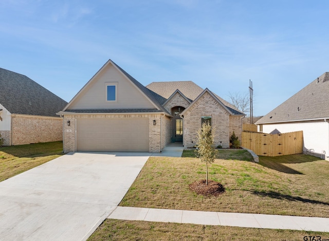 view of front of property featuring a garage and a front yard