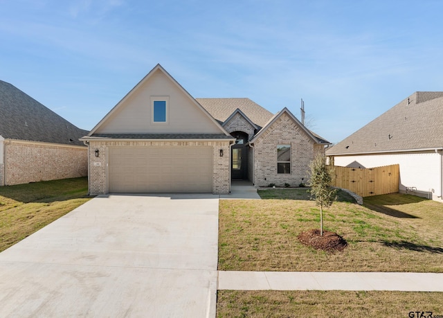 view of front of property featuring a garage and a front yard