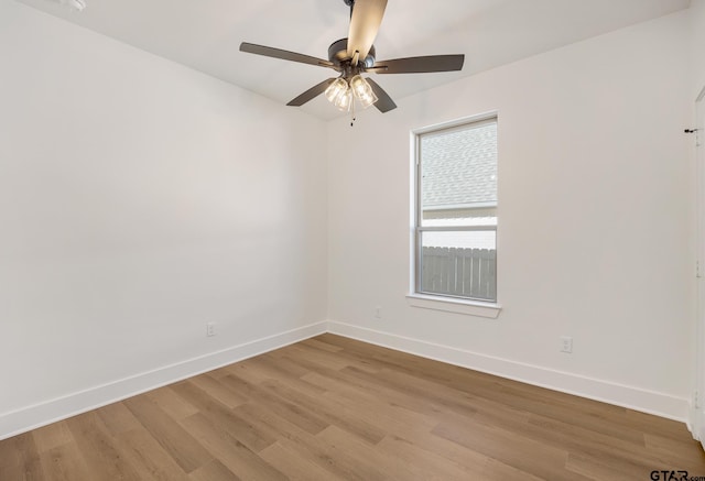 unfurnished room with ceiling fan and light hardwood / wood-style flooring