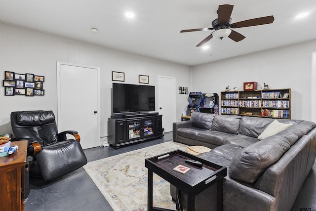 living room with ceiling fan