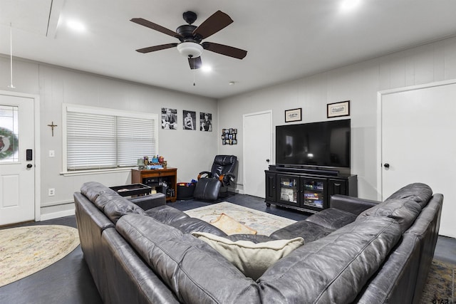 living room with ceiling fan