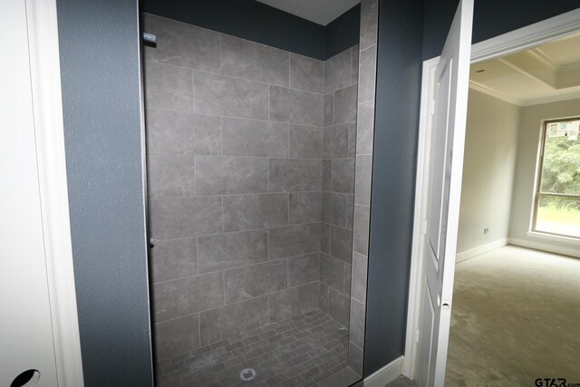 11941 Gillian Ct, Tyler, TX 75703 - full bath with baseboards, ornamental molding, and tiled shower
