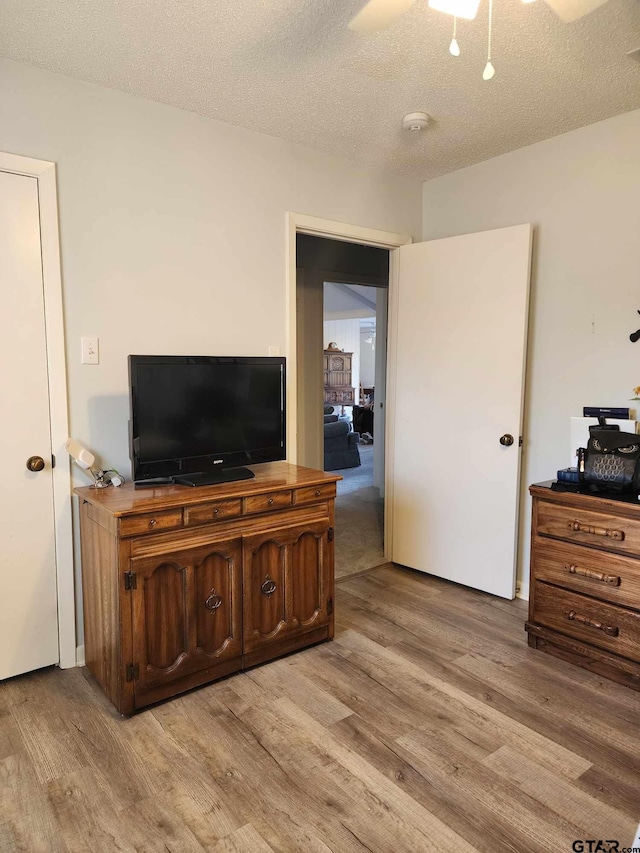 living room featuring light hardwood / wood-style floors and a textured ceiling