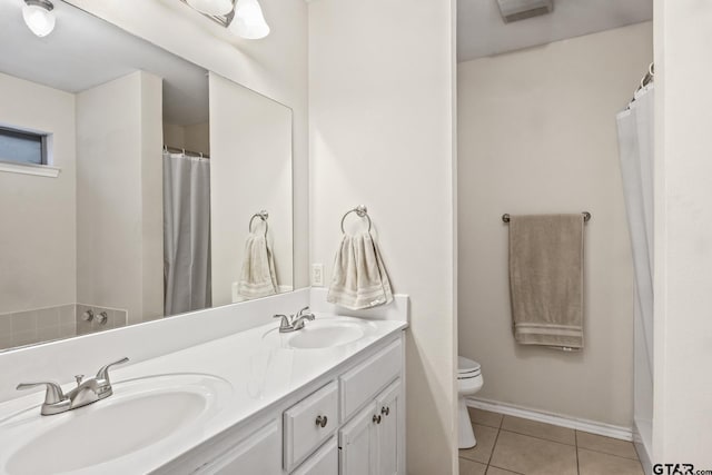 bathroom with tile patterned flooring, vanity, and toilet