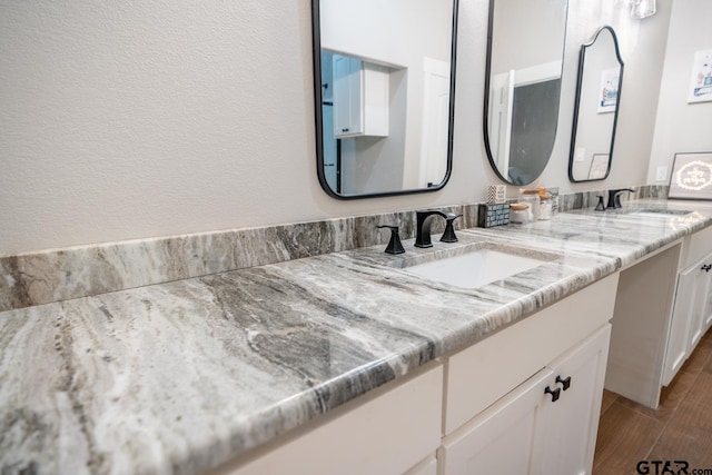 bathroom featuring wood-type flooring and vanity