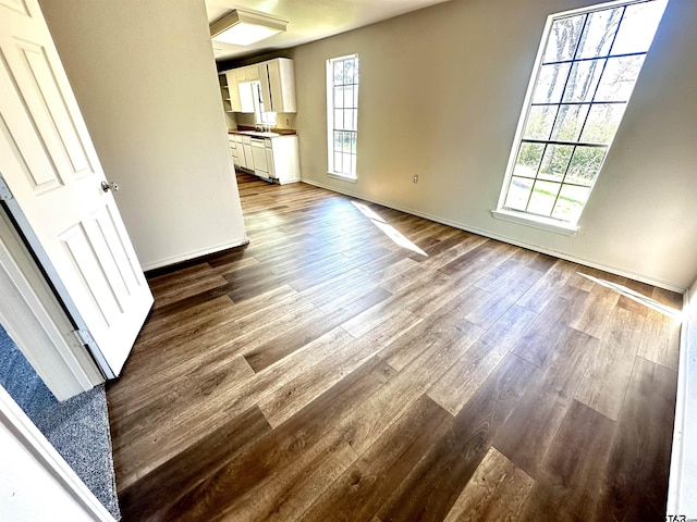 unfurnished living room featuring dark hardwood / wood-style flooring