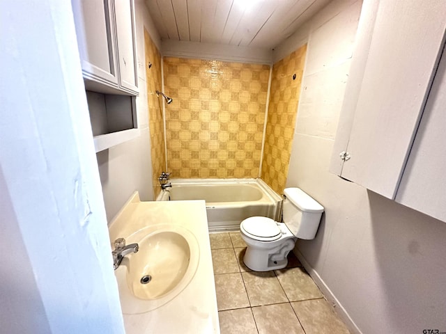 full bathroom featuring tile patterned flooring, vanity, toilet, and tiled shower / bath