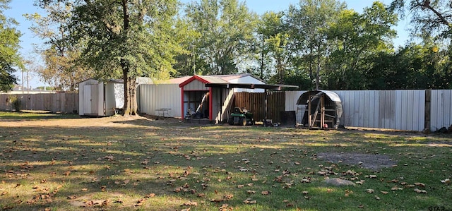 view of yard featuring a storage shed