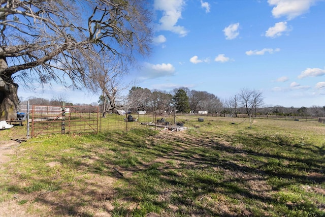 view of yard with a rural view and fence