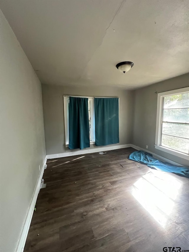 spare room with dark wood-type flooring