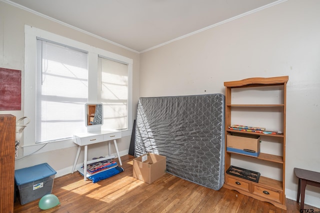 misc room featuring hardwood / wood-style floors and ornamental molding