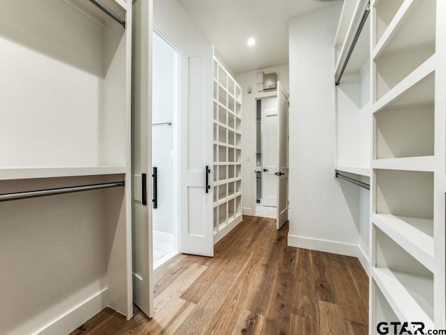 spacious closet featuring hardwood / wood-style flooring