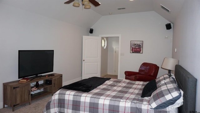102 Acr 3192, Frankston, TX 75763 - carpeted bedroom with vaulted ceiling, visible vents, and ceiling fan