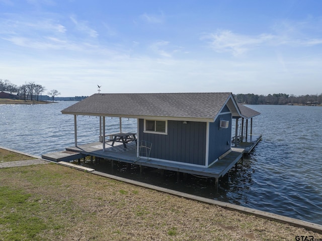 view of dock featuring a water view and boat lift