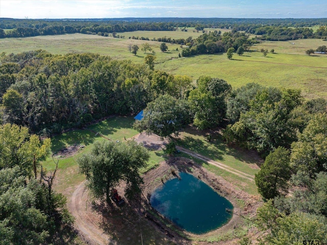 drone / aerial view with a water view and a rural view