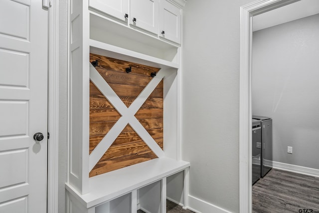 mudroom with dark hardwood / wood-style floors