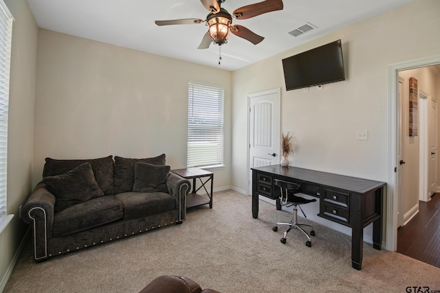 109 Nathan, Chandler, TX 75758 - office area with a ceiling fan and carpet