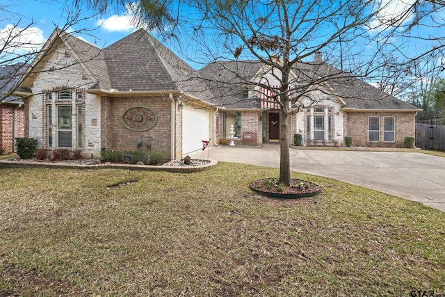 view of front of property featuring a garage and a front yard