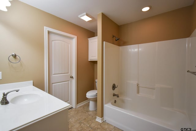 full bathroom with vanity, tile patterned floors, toilet, and shower / bathtub combination