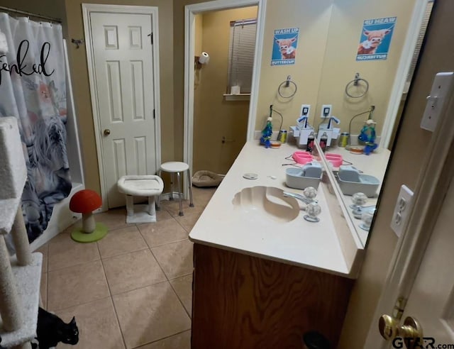 bathroom with vanity and tile patterned floors