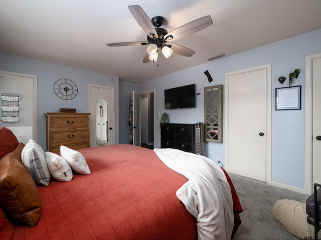 bedroom featuring carpet flooring and ceiling fan