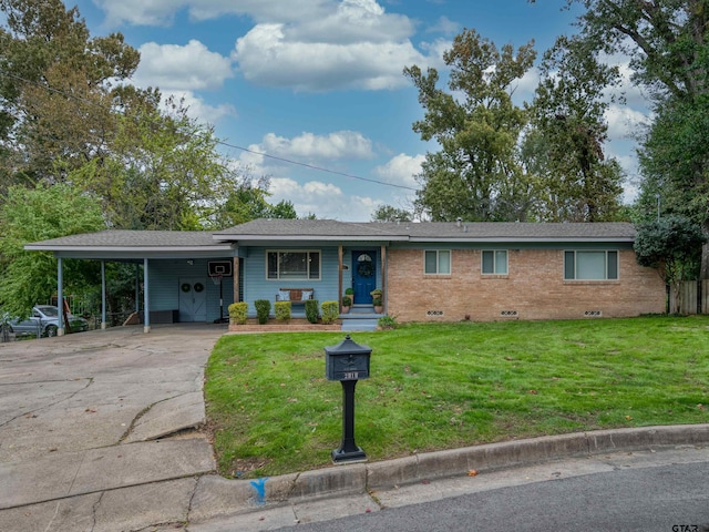 single story home with a carport and a front yard