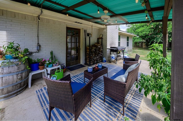 17550 Kristopher Cir, Whitehouse, TX 75791 - view of patio with outdoor lounge area, a grill, and ceiling fan