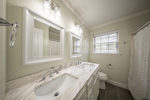 17550 Kristopher Cir, Whitehouse, TX 75791 - bathroom with crown molding, double vanity, and curtained shower