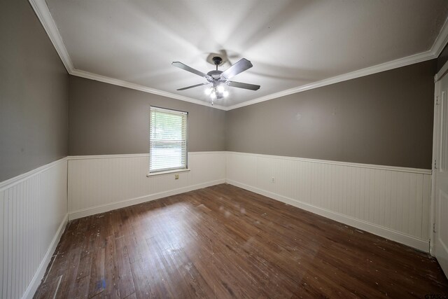 17550 Kristopher Cir, Whitehouse, TX 75791 - empty room with wainscoting, hardwood / wood-style flooring, ceiling fan, and crown molding