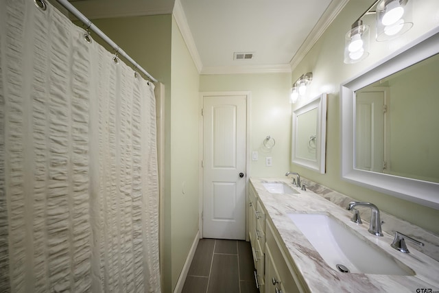 17550 Kristopher Cir, Whitehouse, TX 75791 - bathroom featuring crown molding and double vanity