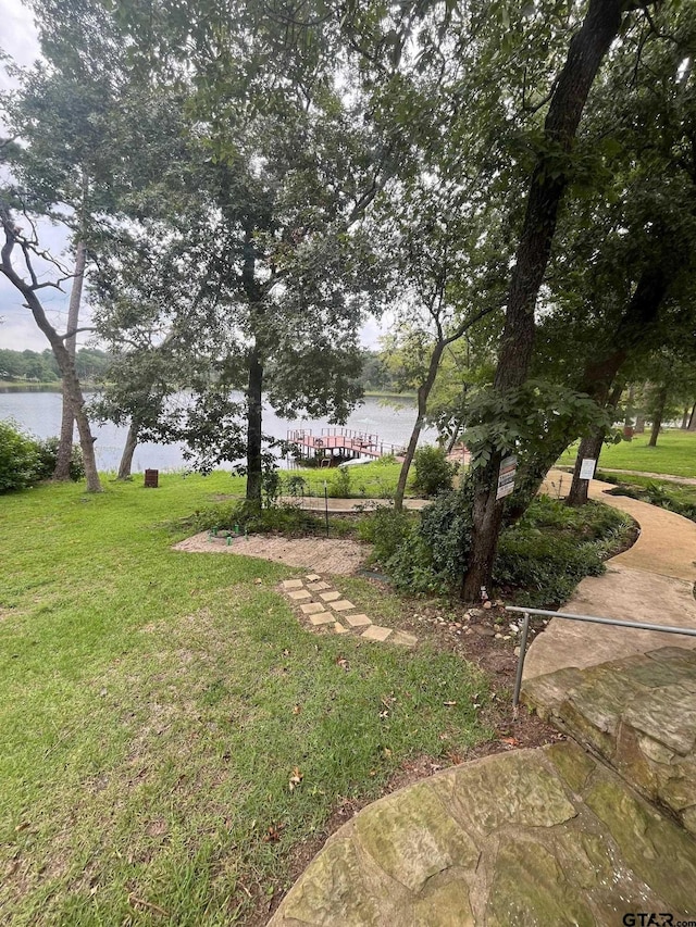 view of yard with a water view