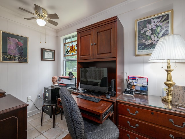 14900 Fm 848, Whitehouse, TX 75791 - office space with a ceiling fan, ornamental molding, a decorative wall, and light tile patterned floors