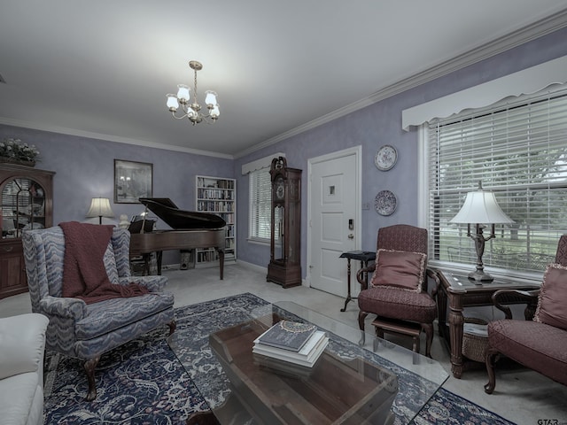 14900 Fm 848, Whitehouse, TX 75791 - living area featuring a chandelier, crown molding, and carpet flooring