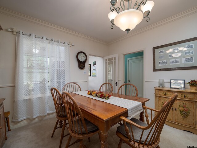 14900 Fm 848, Whitehouse, TX 75791 - dining space with light carpet, a chandelier, and ornamental molding