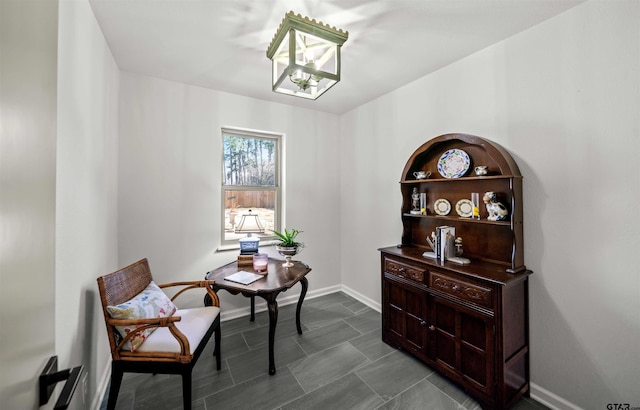 living area with baseboards