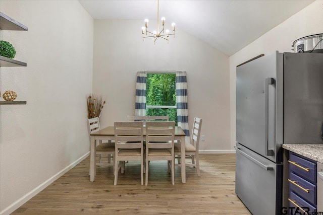 194 Debra Dr, Bullard, TX 75757 - dining space featuring a chandelier, light wood-type flooring, lofted ceiling, and baseboards