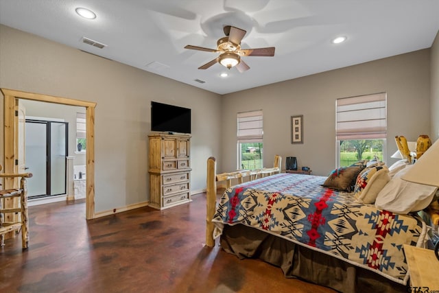 bedroom featuring ceiling fan