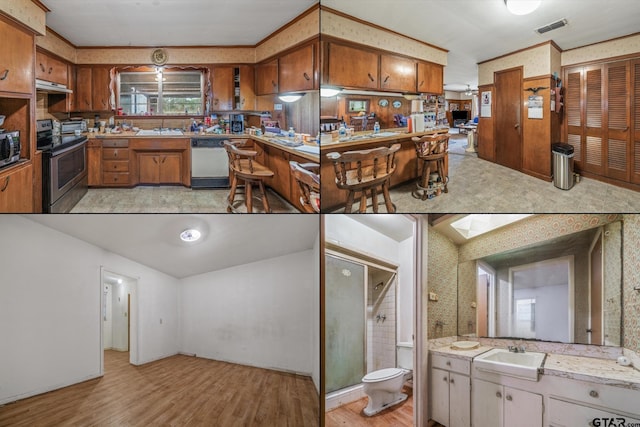 kitchen with stainless steel appliances, white cabinetry, light hardwood / wood-style floors, and sink