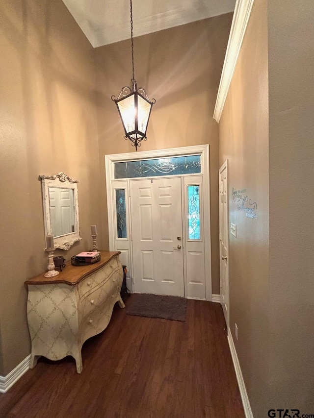 18378 Whipporwill Ln, Flint, TX 75762 - entryway with a chandelier, dark wood-style flooring, and a towering ceiling