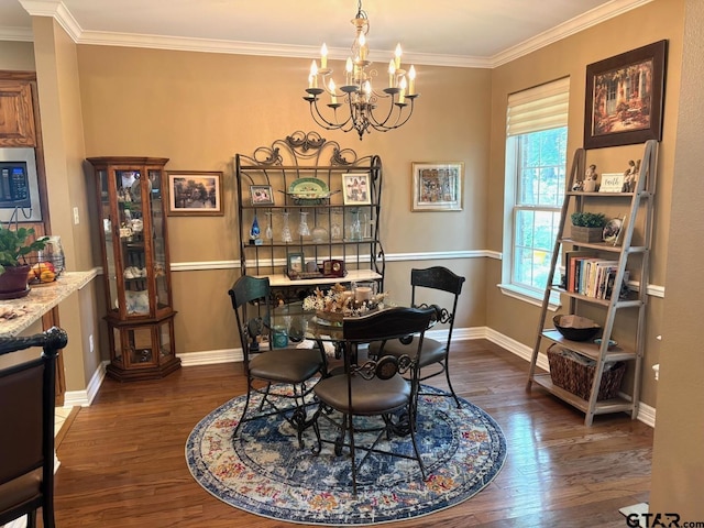 18378 Whipporwill Ln, Flint, TX 75762 - dining area with wood finished floors, a chandelier, and ornamental molding