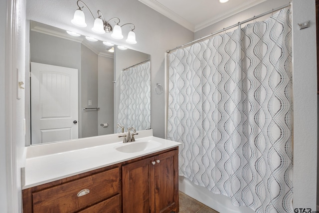 213 Coventry St, Bullard, TX 75757 - bathroom with ornamental molding, vanity, and tile patterned floors