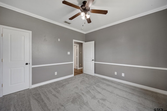 213 Coventry St, Bullard, TX 75757 - unfurnished bedroom with ornamental molding, carpet, and a ceiling fan