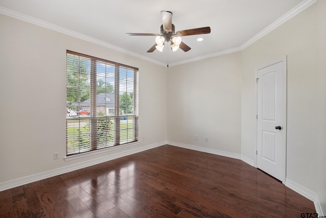 213 Coventry St, Bullard, TX 75757 - unfurnished room with a ceiling fan, dark wood-type flooring, crown molding, and recessed lighting