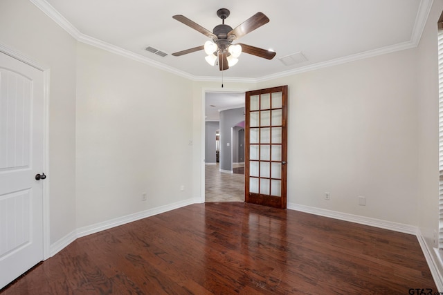 213 Coventry St, Bullard, TX 75757 - spare room featuring ceiling fan, wood finished floors, crown molding, and arched walkways