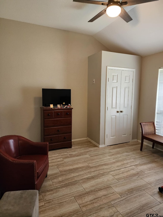 670 Frederick Cir, Flint, TX 75762 - sitting room featuring ceiling fan, wood finish floors, and lofted ceiling