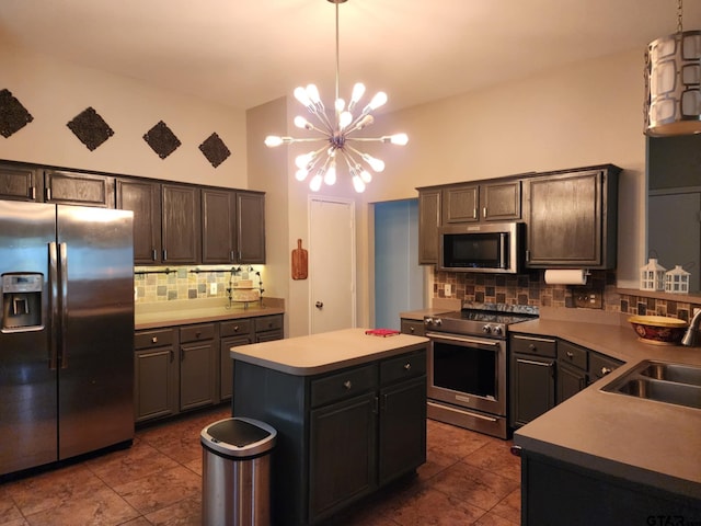 670 Frederick Cir, Flint, TX 75762 - kitchen with stainless steel appliances, tasteful backsplash, a chandelier, and decorative light fixtures