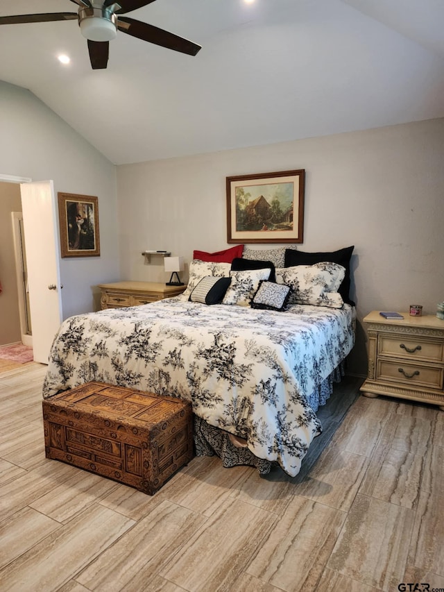 670 Frederick Cir, Flint, TX 75762 - bedroom with vaulted ceiling, light wood finished floors, recessed lighting, and a ceiling fan